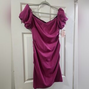 David's Bridal Pink Ruched Off-the-Shoulder Mini Dress